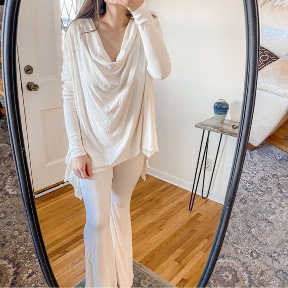 Free People Romy Ribbed Bell Bottom Draped Sweater Set Ivory XS - Picture 13 of 13